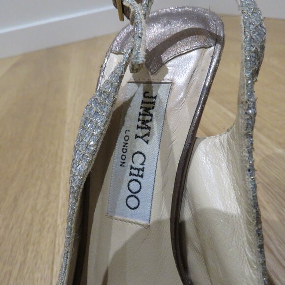 JIMMY CHOO Nova Slingback Sparkle Glitter Platform Peep Toe Heels Cocktail US 6 - Picture 6 of 15